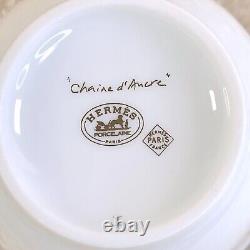 Authentique tasse à thé Hermès avec soucoupe et couvercle CHAINE D'ANCRE PLATINUM avec boîte