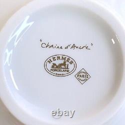 Authentique tasse à thé Hermès avec soucoupe et couvercle CHAINE D'ANCRE PLATINUM avec boîte