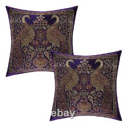 Coussin De Canapé De Paon Violet Couverture De Coussin En Soie Indienne Brocade