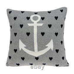 Coussin d'accent nautique gris carré décontracté avec ancre