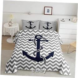 Ensemble de couette ancre nautique taille, literie à rayures grises géométriques pour lit Queen Anchor 2