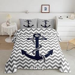 Ensemble de couette ancre nautique taille, literie à rayures grises géométriques pour lit Queen Anchor 2