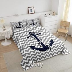 Ensemble de couette ancre nautique taille, literie à rayures grises géométriques pour lit Queen Anchor 2