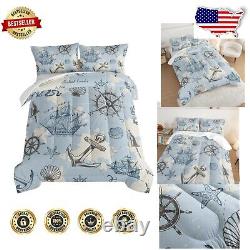 Ensemble de couette nautique stylé avec ancre pour enfants, taille double, avec 2 taies d'oreiller.