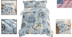 Ensemble de couette nautique stylé avec ancre pour enfants, taille double, avec 2 taies d'oreiller.