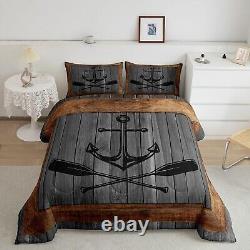 Ensemble de couette pour maison au bord du lac, taille king, thème nautique ancre pagaie en bateau.