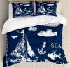 Ensemble De Housse De Couette Bleu Marine Bateau Nuages Ancre