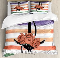 Ensemble de housse de couette de tatouage nautique Rose Flower Anchor