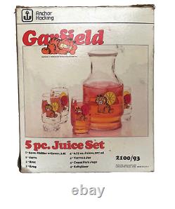 Ensemble de jus d'orange Garfield Anchor Hocking Vintage 1978, comprenant 5 pièces et 4 verres avec carafe