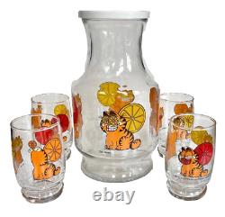 Ensemble de jus d'orange Garfield Anchor Hocking Vintage 1978, comprenant 5 pièces et 4 verres avec carafe