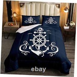 Ensemble de literie ancre nautique, voilier océan bleu marine duvet queen multi 87