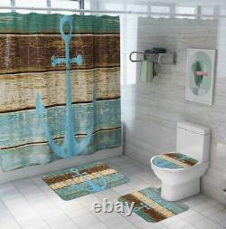 Ensemble de rideau de douche en polyester imperméable, tapis, et couvercle de siège de toilette avec 5 pièces.