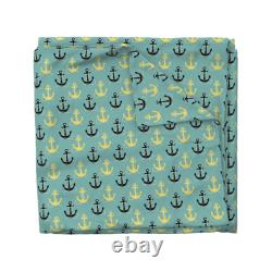 Housse de couette en satin de coton Spoonflower avec motif de pêche, bateau, poisson et ancre côtière nautique.