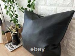 Housse de coussin carré en cuir véritable pour décoration intérieure de la maison en noir