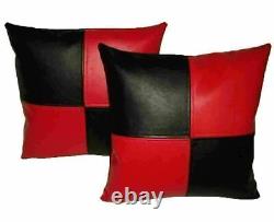 Housse de coussin en cuir classique rouge et noir pour oreiller - Ensemble de décoration en véritable peau d'agneau douce.