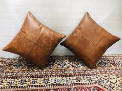 Housse de coussin en cuir de buffle rectangle, faite à la main, pour canapé à la maison, grainé.