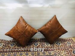 Housse de coussin en cuir de buffle rectangle, faite à la main, pour canapé à la maison, grainé.