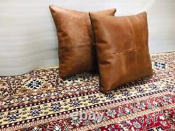 Housse de coussin en cuir pour oreiller de maison en décoration de canapé Buffalo fait main 2 pièces
