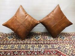 Housse de coussin en cuir pour oreiller de maison en décoration de canapé Buffalo fait main 2 pièces
