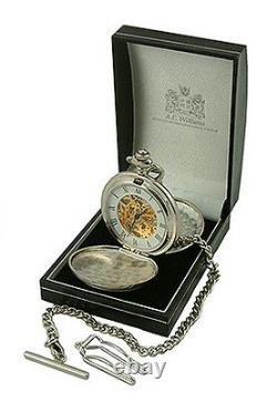 Mariners Double Hunter Mechanical Pocket Watch Mens Ships Anchor Cover Gravé