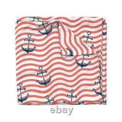 Nautique Bande Ancres Wavy Lines Red And White Sateen Duvet Cover Par Roostery