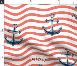 Nautique Bande Ancres Wavy Lines Red And White Sateen Duvet Cover Par Roostery