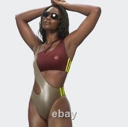 Nouveau maillot de bain deux pièces Adidas IVY Park pour femmes, neuf avec étiquette, rouge olive