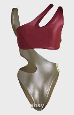 Nouveau maillot de bain deux pièces avec bretelles pour femmes Adidas IVY Park NWT en rouge olive.