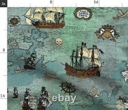 Pirate Carte Navires Ocean Anchor Sailor Nautical Sea Sateen Duvet Couverture Par Roostery