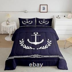 Set de couette Anchor, taille double, blanc géométrique abstrait avec motif de feuilles de palmier en corde.