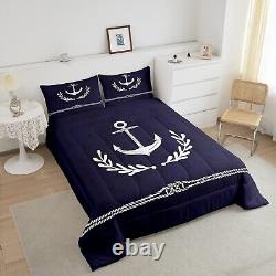 Set de couette Anchor, taille double, blanc géométrique abstrait avec motif de feuilles de palmier en corde.