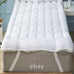 Surmatelas Extra Moelleux avec Garnissage en Fibres de Coussin et Bande Élastique d'Attache pour Matelas Profond