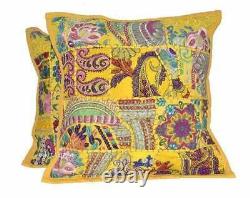 Yellow Patchwork Cushion Cover Indian Boho Handmade Pillow Case Home Décor Nouveau